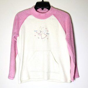 Pink Color block Fleece Sweater Women's M Large Cozy Warm Pullover Sweatshirt
